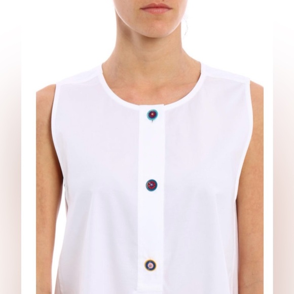 TORY BURCH TOP SIZE 10 WHITE 3 NOVELTY BUTTONS CLOSURE SLEEVELESS CRISP COTTON - Picture 4 of 10